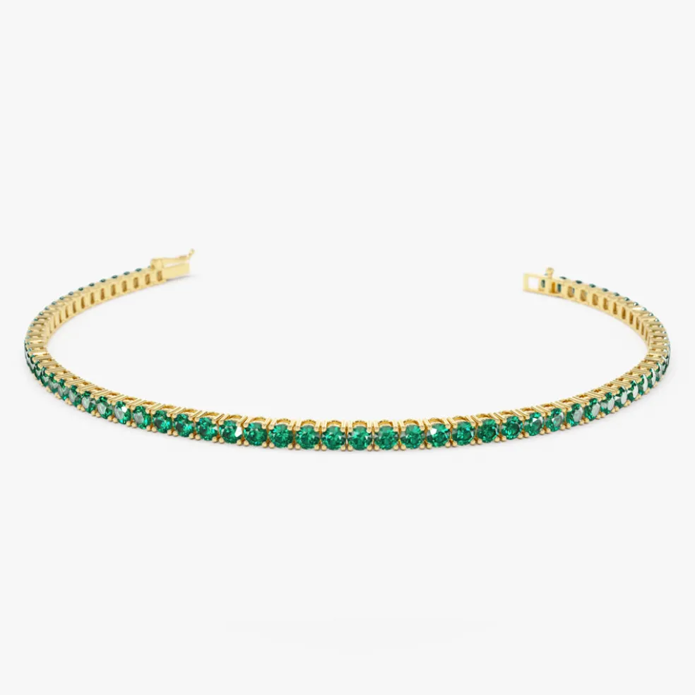 14k Prong Setting Emerald Tennis Bracelet