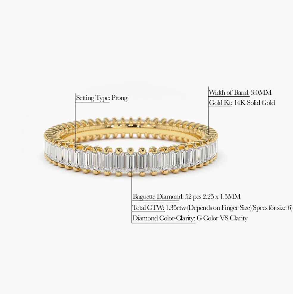 14K Prong Setting Full Eternity Baguette Diamond Ring