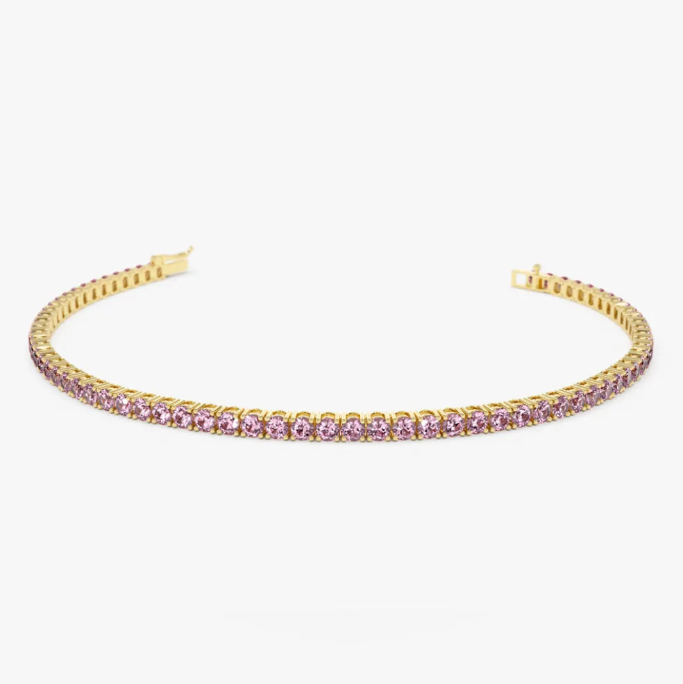 14k Prong Setting Pink Tourmaline Tennis Bracelet