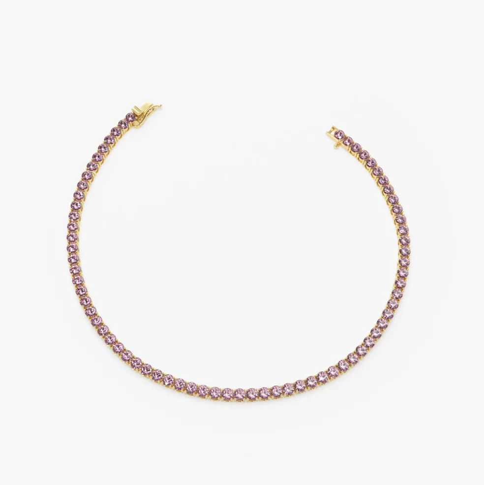 14k Prong Setting Pink Tourmaline Tennis Bracelet