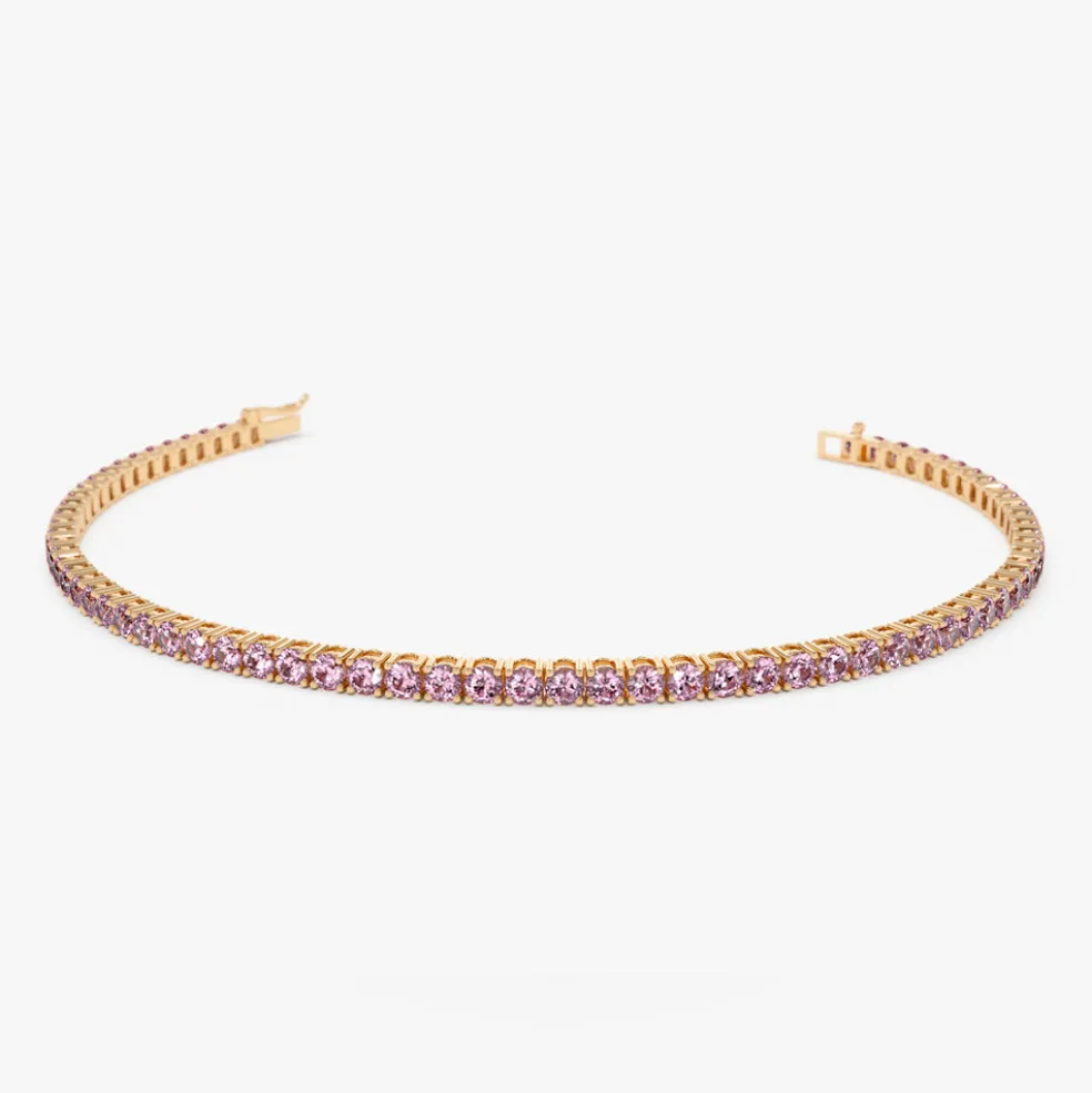 14k Prong Setting Pink Tourmaline Tennis Bracelet