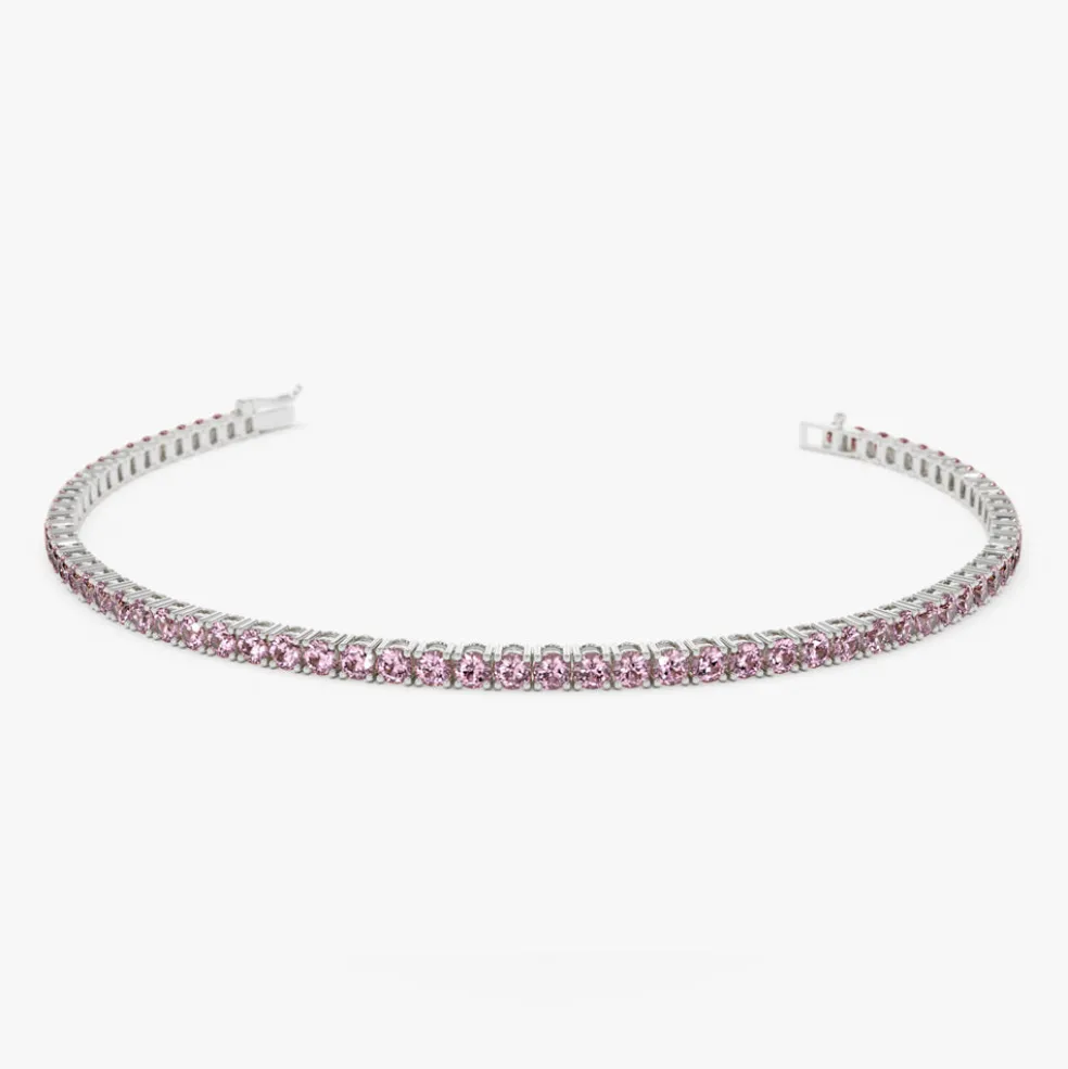 14k Prong Setting Pink Tourmaline Tennis Bracelet