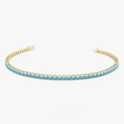 14k Prong Setting Turquoise Tennis Bracelet