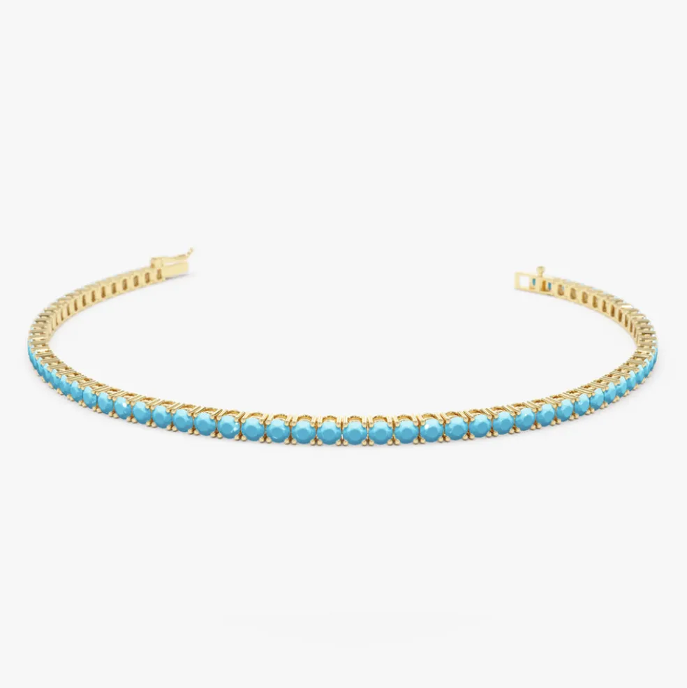 14k Prong Setting Turquoise Tennis Bracelet