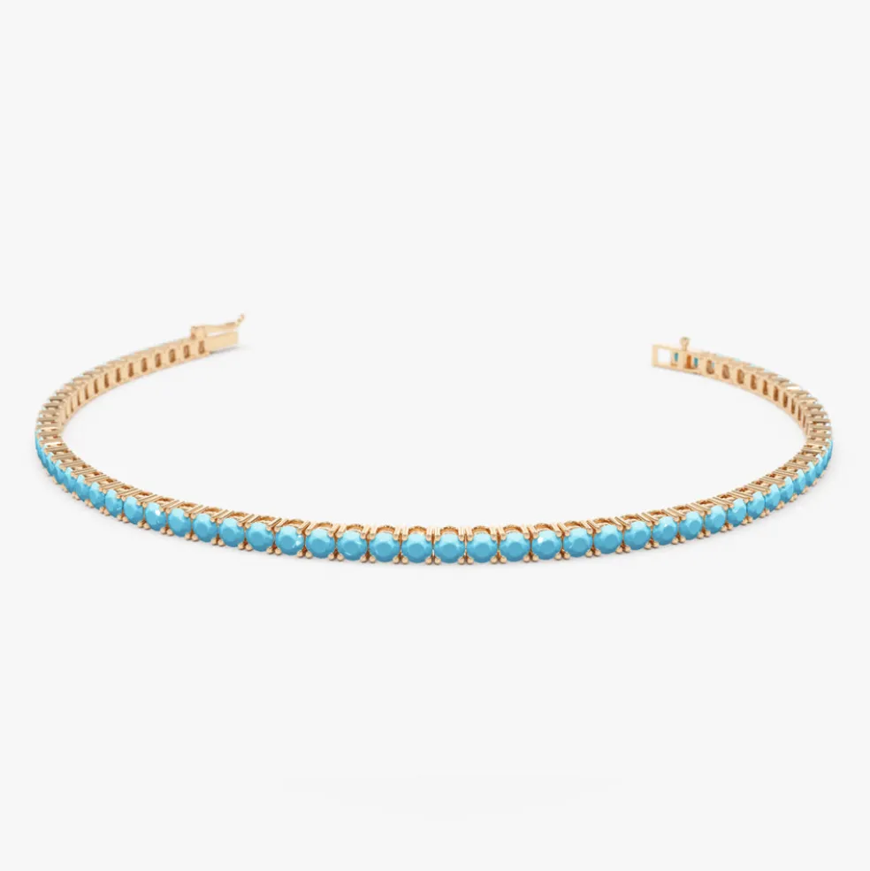 14k Prong Setting Turquoise Tennis Bracelet