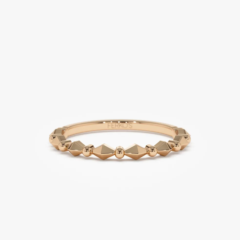 14K Pyramid and Bead Stacking Band