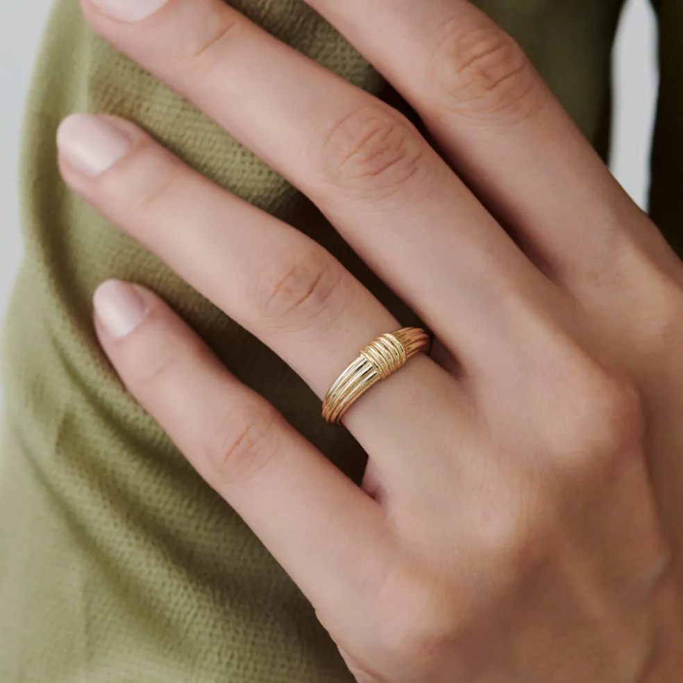 14k Ribbed Dome Graduating Gold Ring