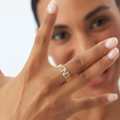 14k Ribed Cage Diamond Initial Ring