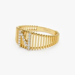 14k Ribed Cage Diamond Initial Ring