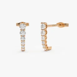 14k Round Diamond Prong Setting Graduating Stud Earrings