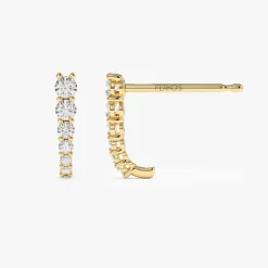 14k Round Diamond Prong Setting Graduating Stud Earrings