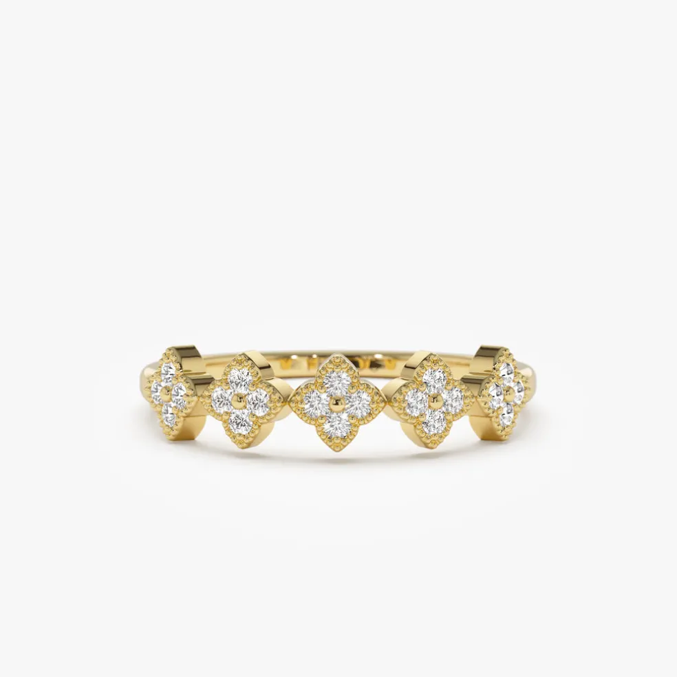 14k Round Diamond Stackable Clover Cluster Ring