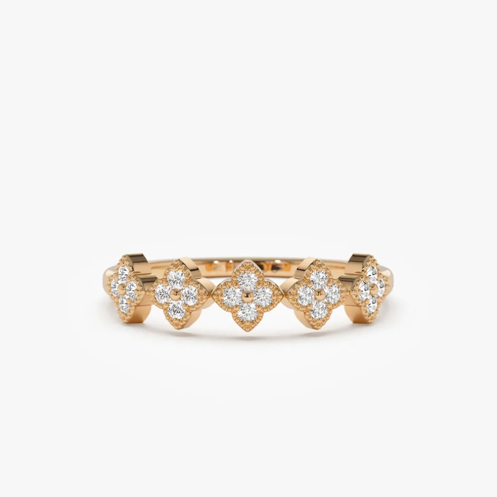 14k Round Diamond Stackable Clover Cluster Ring