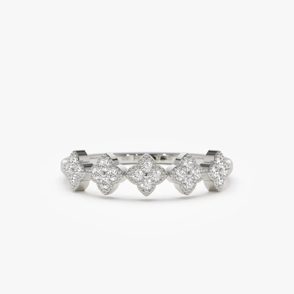 14k Round Diamond Stackable Clover Cluster Ring