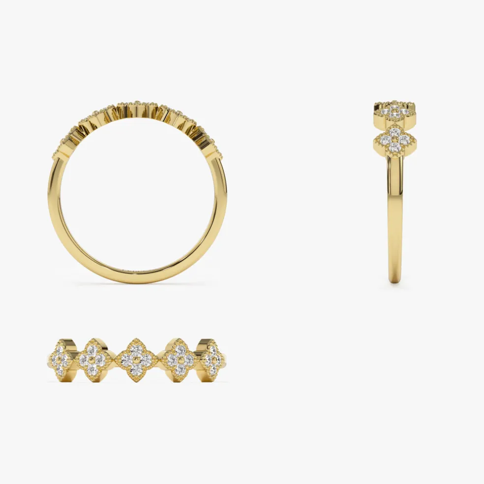 14k Round Diamond Stackable Clover Cluster Ring
