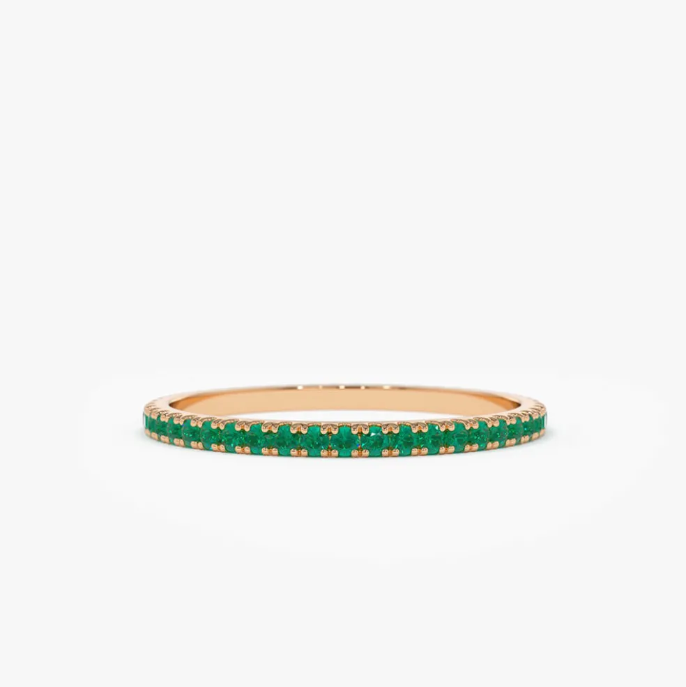 14k Round Emerald Eternity Band