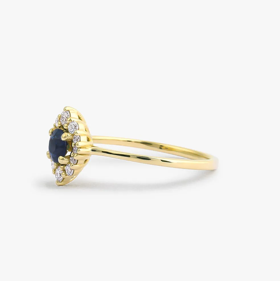 14k Round Sapphire Halo Diamond Engagement Ring