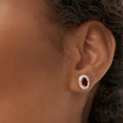 14k Ruby and Baguette Diamond Ballerina Stud Earrings