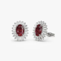 14k Ruby and Baguette Diamond Ballerina Stud Earrings
