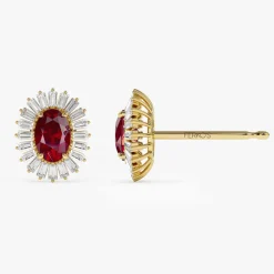 14k Ruby and Baguette Diamond Ballerina Stud Earrings