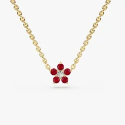 14K Ruby and Diamond Flower Charm Necklace