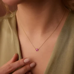 14K Ruby and Diamond Flower Charm Necklace