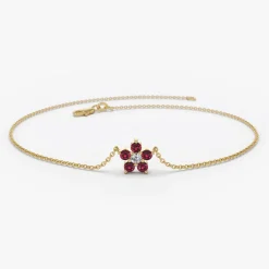 14K Ruby and Diamond Flower Charm Bracelet