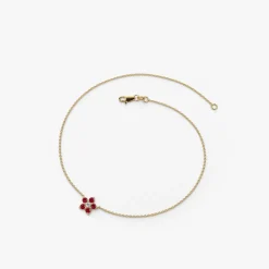 14K Ruby and Diamond Flower Charm Bracelet