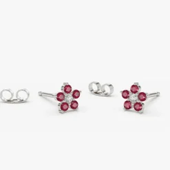 14K Ruby and Diamond Flower Studs