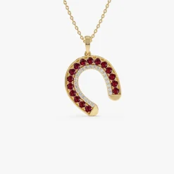 14k Ruby and Diamond Horseshoe Pendant