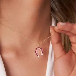 14k Ruby and Diamond Horseshoe Pendant