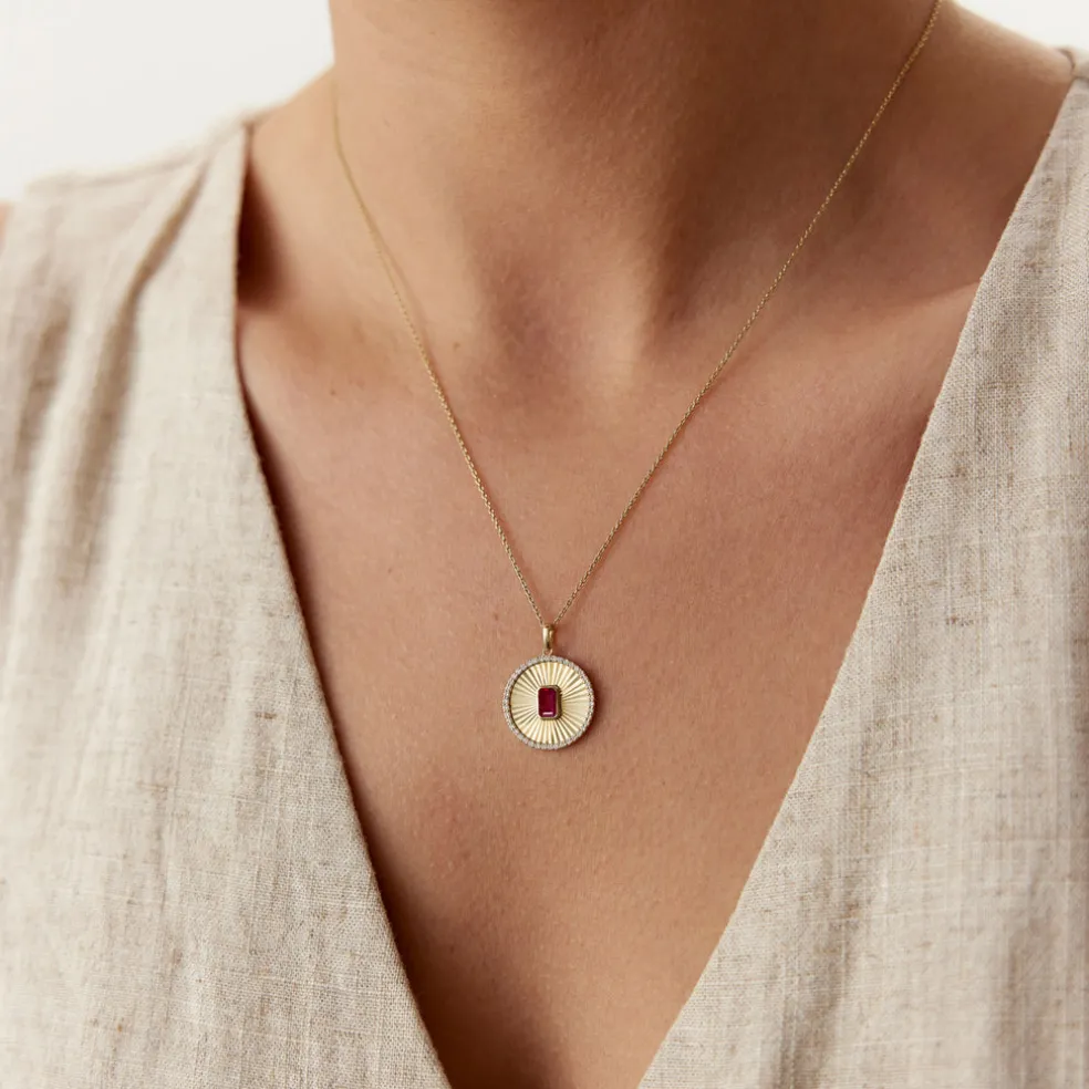 14K Ruby and Diamond Medallion Necklace