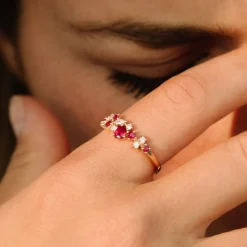 14k Ruby and Diamond Mixed Shape Cluster Ring
