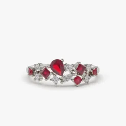 14k Ruby and Diamond Mixed Shape Cluster Ring