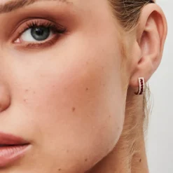 14k Ruby and Round Diamond Hoop Earrings