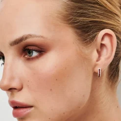 14k Ruby and Round Diamond Hoop Earrings