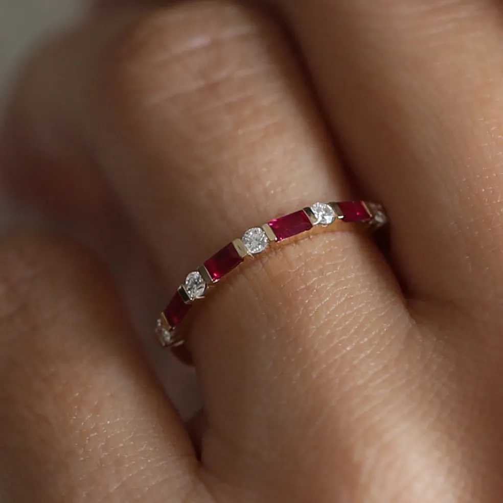 14k Ruby Baguette and Diamond Stackable Wedding Ring