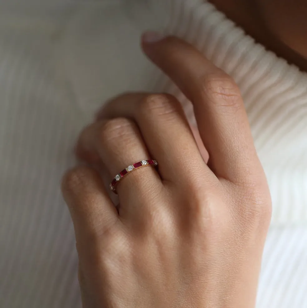 14k Ruby Baguette and Diamond Stackable Wedding Ring