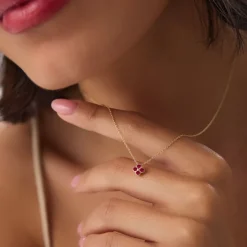 14k Ruby Clover Beaded Necklace