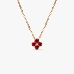 14k Ruby Clover Beaded Necklace