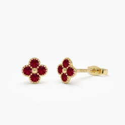 14k Ruby Clover Beaded Studs