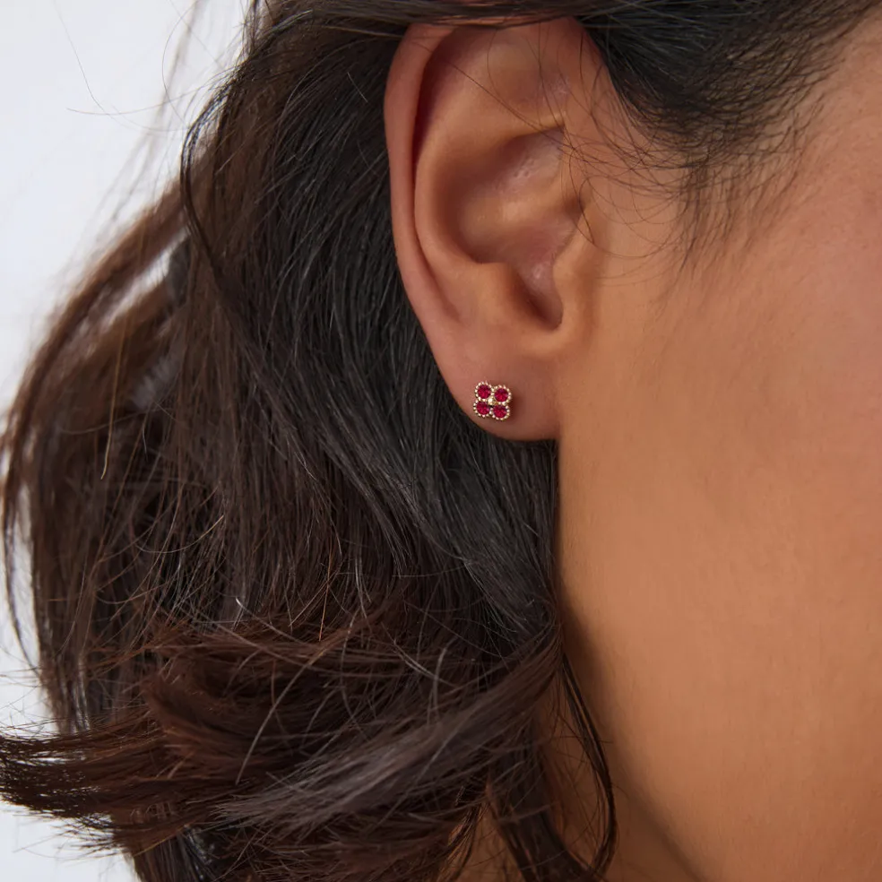 14k Ruby Clover Beaded Studs