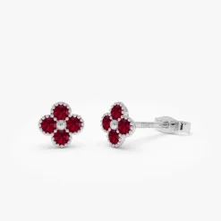 14k Ruby Clover Beaded Studs