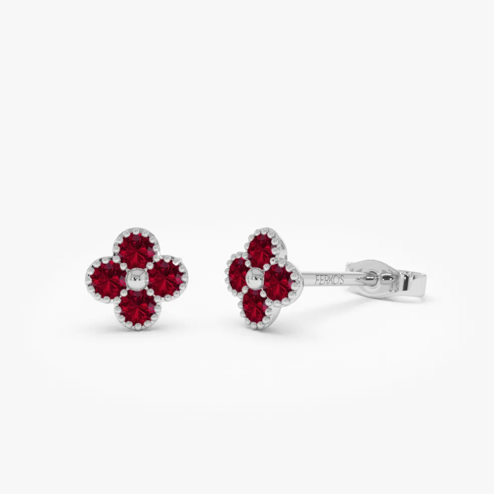 14k Ruby Clover Beaded Studs