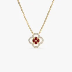 14k Ruby Clover Necklace in Halo Setting