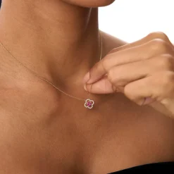 14k Ruby Clover Necklace in Halo Setting