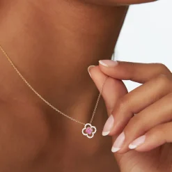 14k Ruby Clover Necklace in Halo Setting