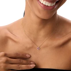 14k Ruby Clover Necklace in Halo Setting