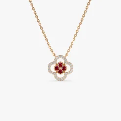14k Ruby Clover Necklace in Halo Setting