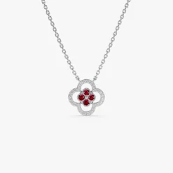 14k Ruby Clover Necklace in Halo Setting